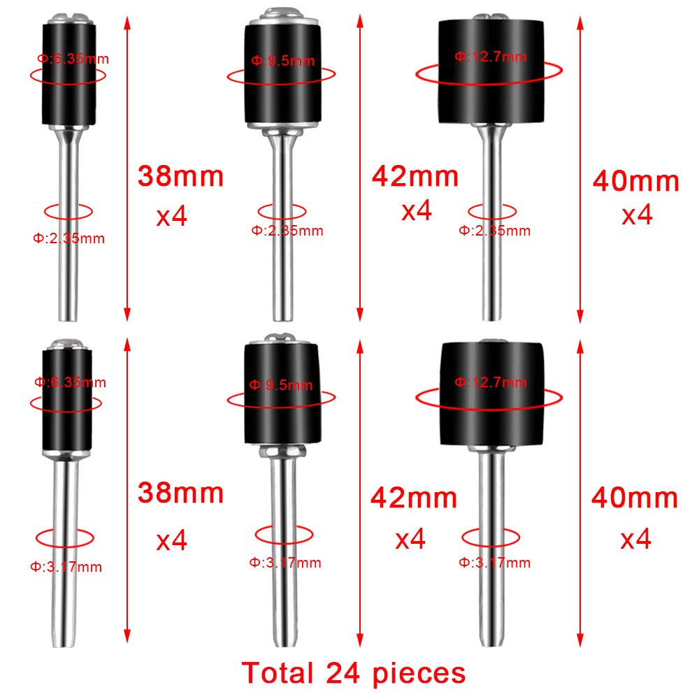 24 pcs - 1/2 Inch Drum Rubber Mandrels with 1/8 Inch Standard Shank Sanding Sleeve Holder Compatible with Dremel Rotary Tools Adjustable Top Screw Rubber Sander Sleeve