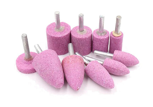 10 Pcs Various Shape Abrasive Grinding Stone Buffing Wheel with 1/4" (6mm) Mandrel for Rotary Tools